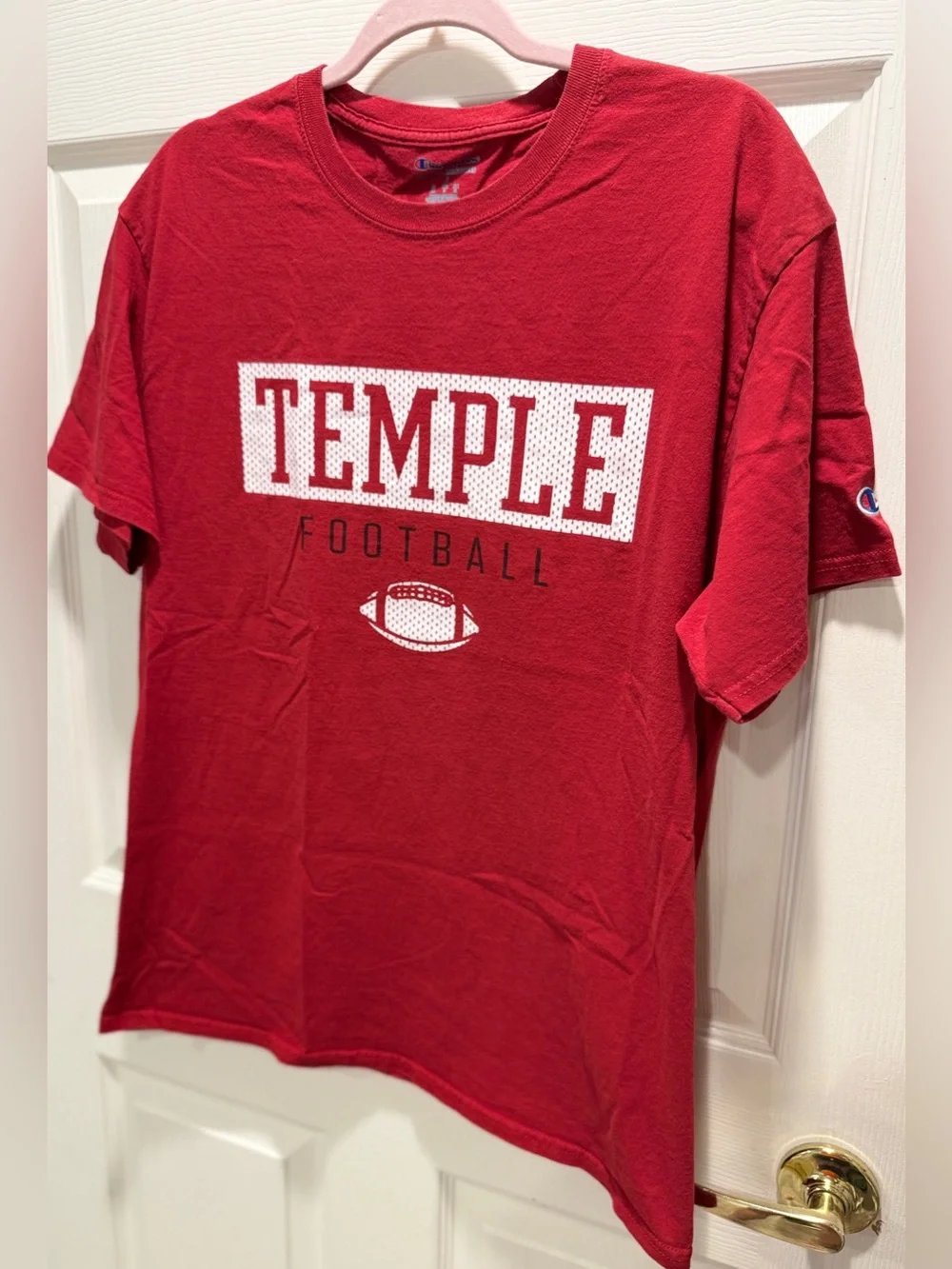 Champion Temple Football T-Shirt Men’s Large Red NCAA College Sports Graphic Tee - Picture 4 of 8